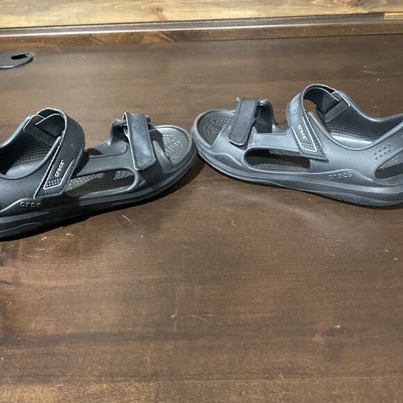Crocs Swiftwater Jr Black Velcro Sandals Size 1 - Picture 9 of 10